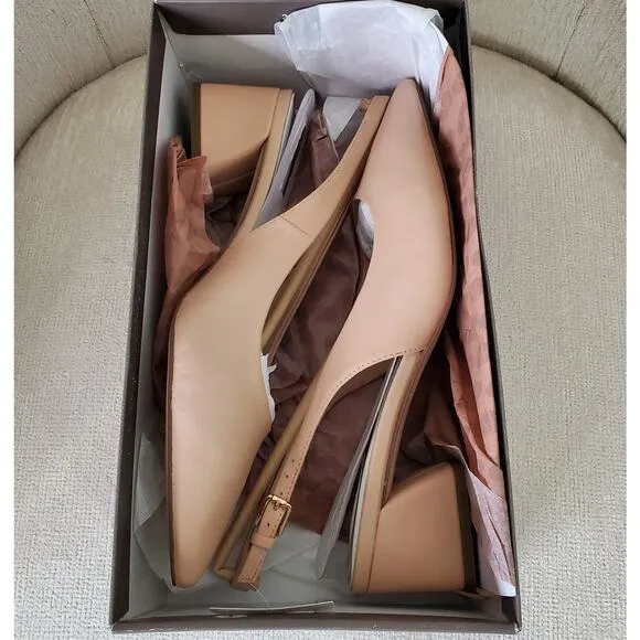 NIB Franco Sarto Racer Slingback Pumps Block Heel Nude Size Women's US Size 9M