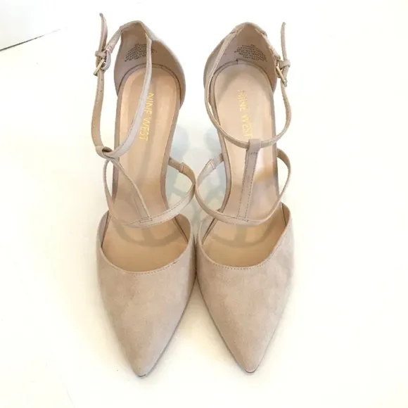 NINE WEST Suede Stiletto Heels Pointed Toe Pumps Ivory Tornaydoo Women’s Size 9M