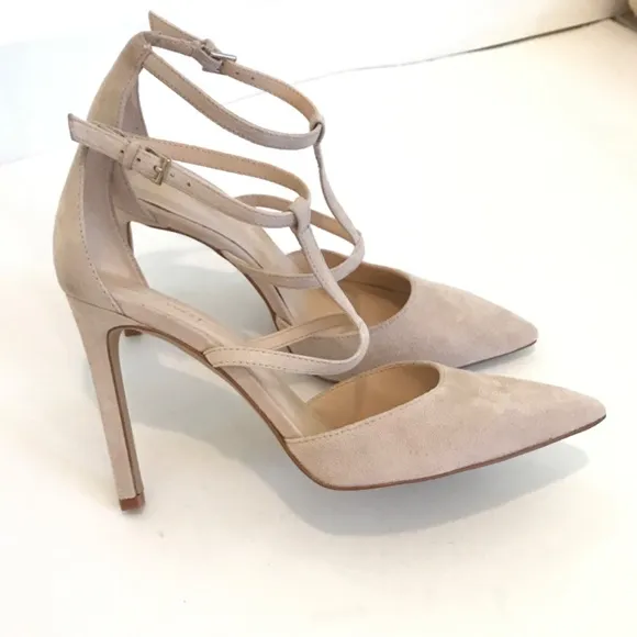 NINE WEST Suede Stiletto Heels Pointed Toe Pumps Ivory Tornaydoo Women’s Size 9M