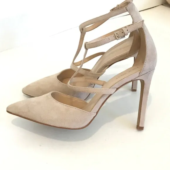 NINE WEST Suede Stiletto Heels Pointed Toe Pumps Ivory Tornaydoo Women’s Size 9M