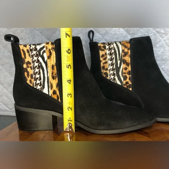 NWOB Crown Vintage Tolana Chelsea black leather animal print booties