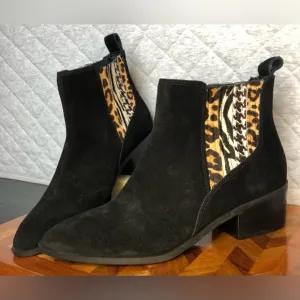 NWOB Crown Vintage Tolana Chelsea black leather animal print booties