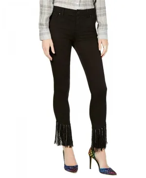 NWT INC International Concepts I.N.C. Black Fringe-Hem Skinny Jeans. 100037533 4