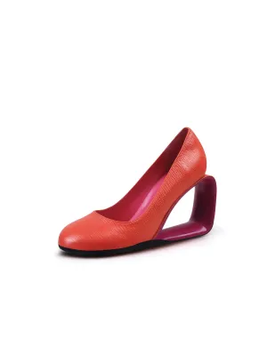 Open Triangle-Heel Leather Pump - Orange