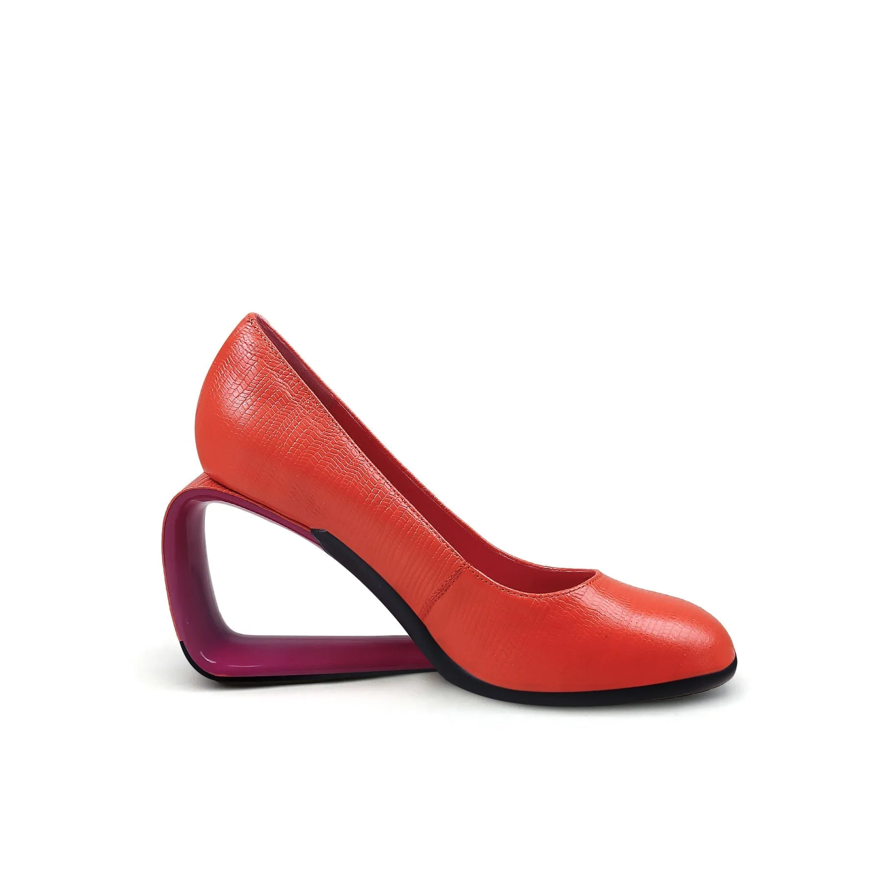 Open Triangle-Heel Leather Pump - Orange