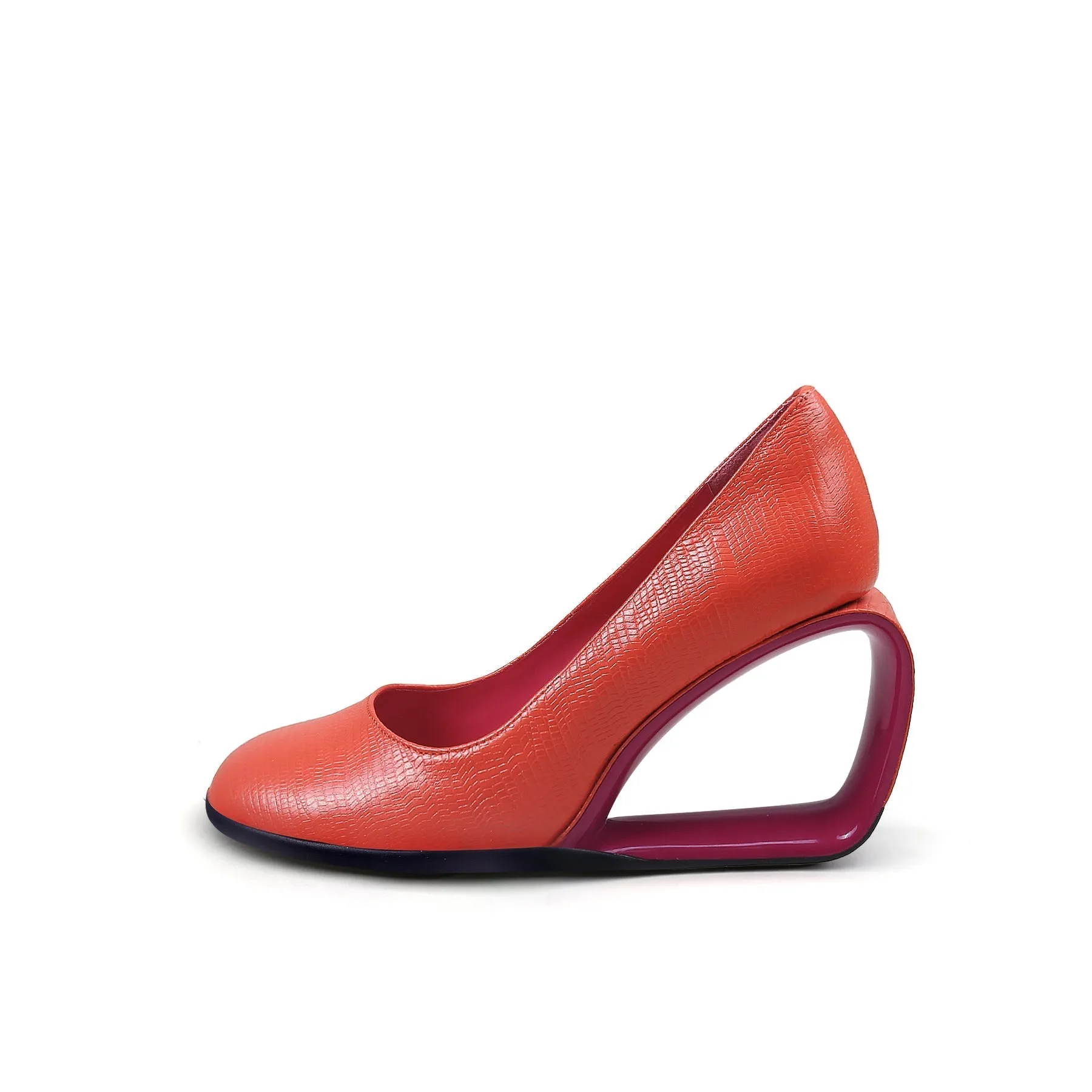 Open Triangle-Heel Leather Pump - Orange