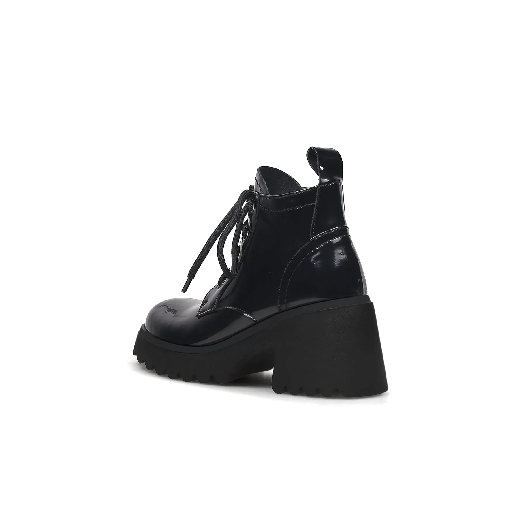 Paint Leather Lug Sole Sneaker Black