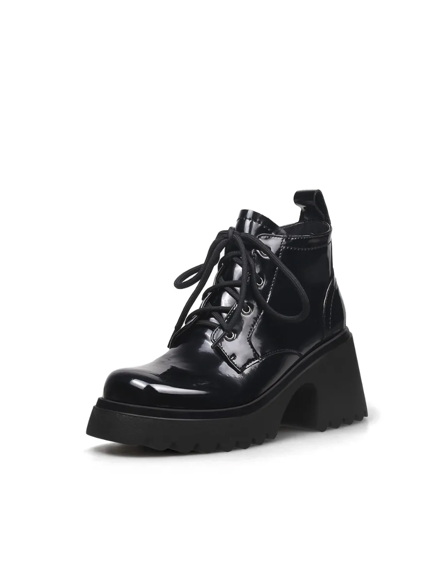 Paint Leather Lug Sole Sneaker Black