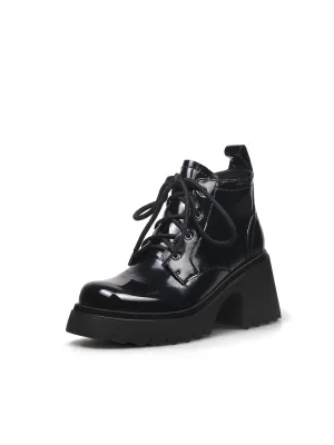 Paint Leather Lug Sole Sneaker Black