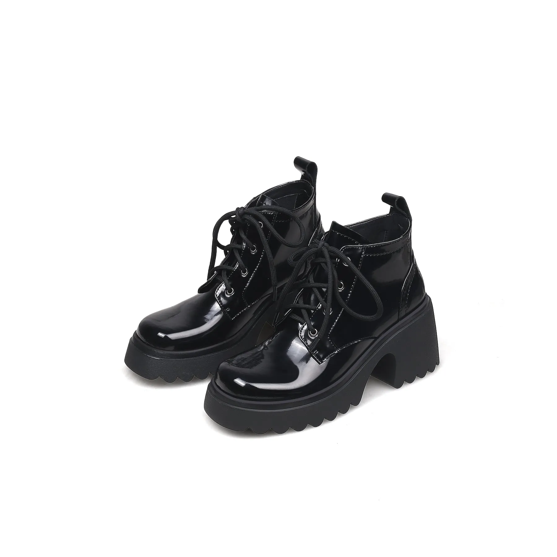 Paint Leather Lug Sole Sneaker Black