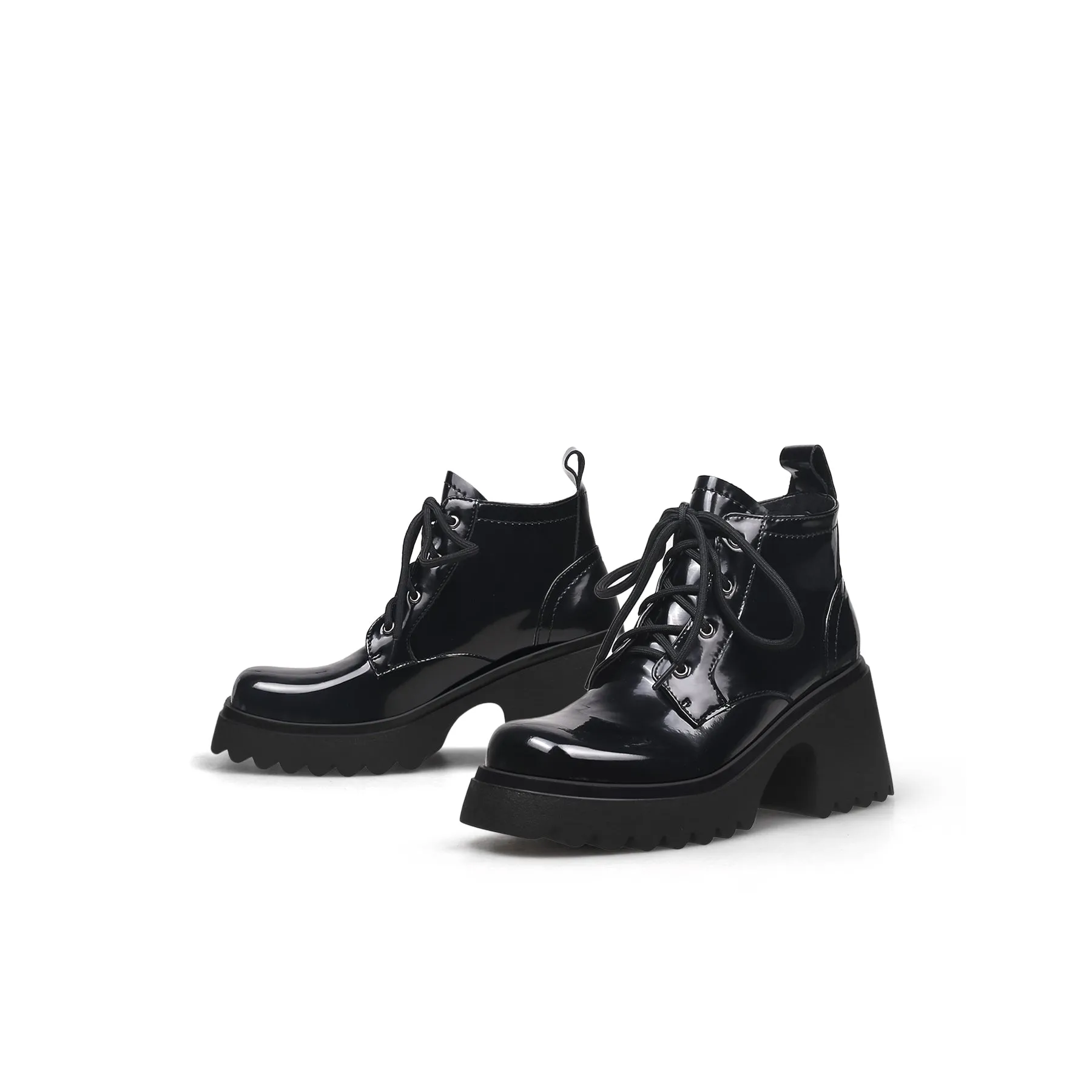 Paint Leather Lug Sole Sneaker Black