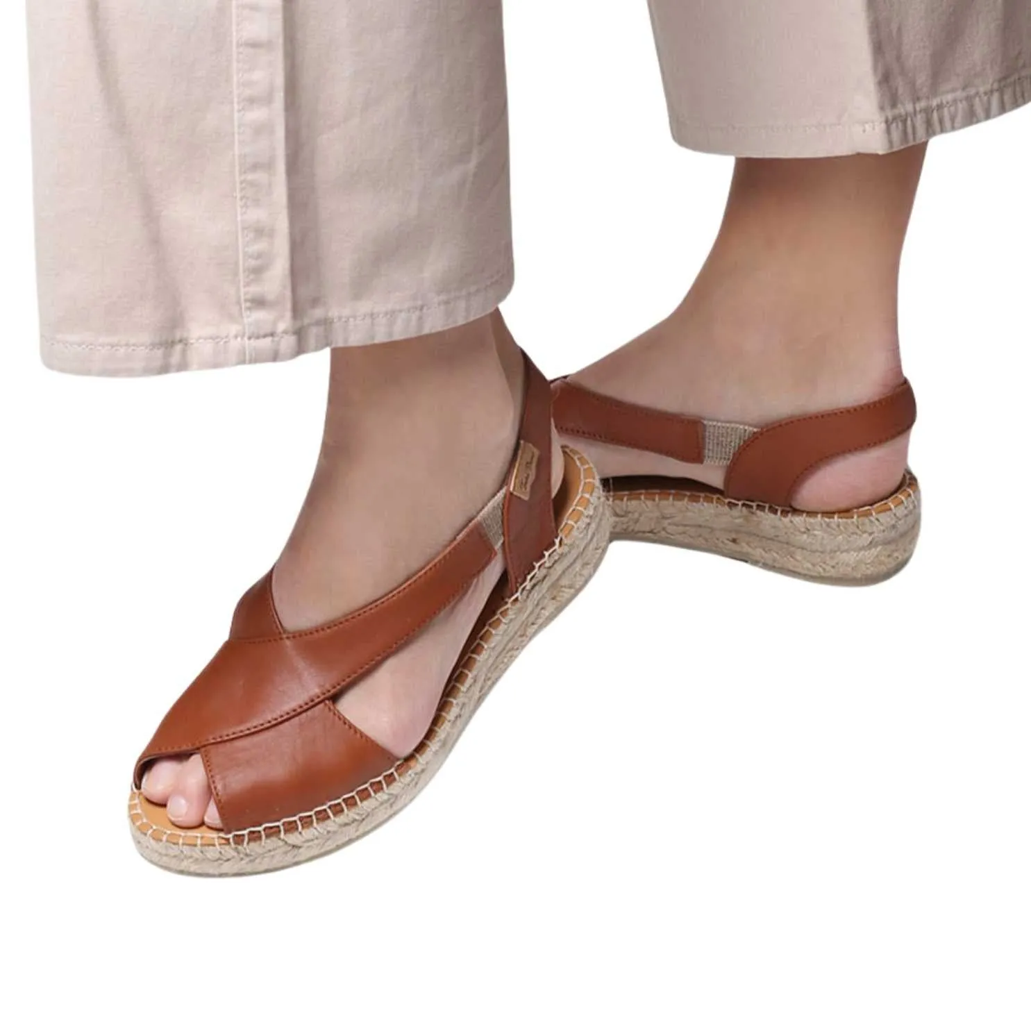 Plain Leather Wedge Espadrille for Women - Elda-P