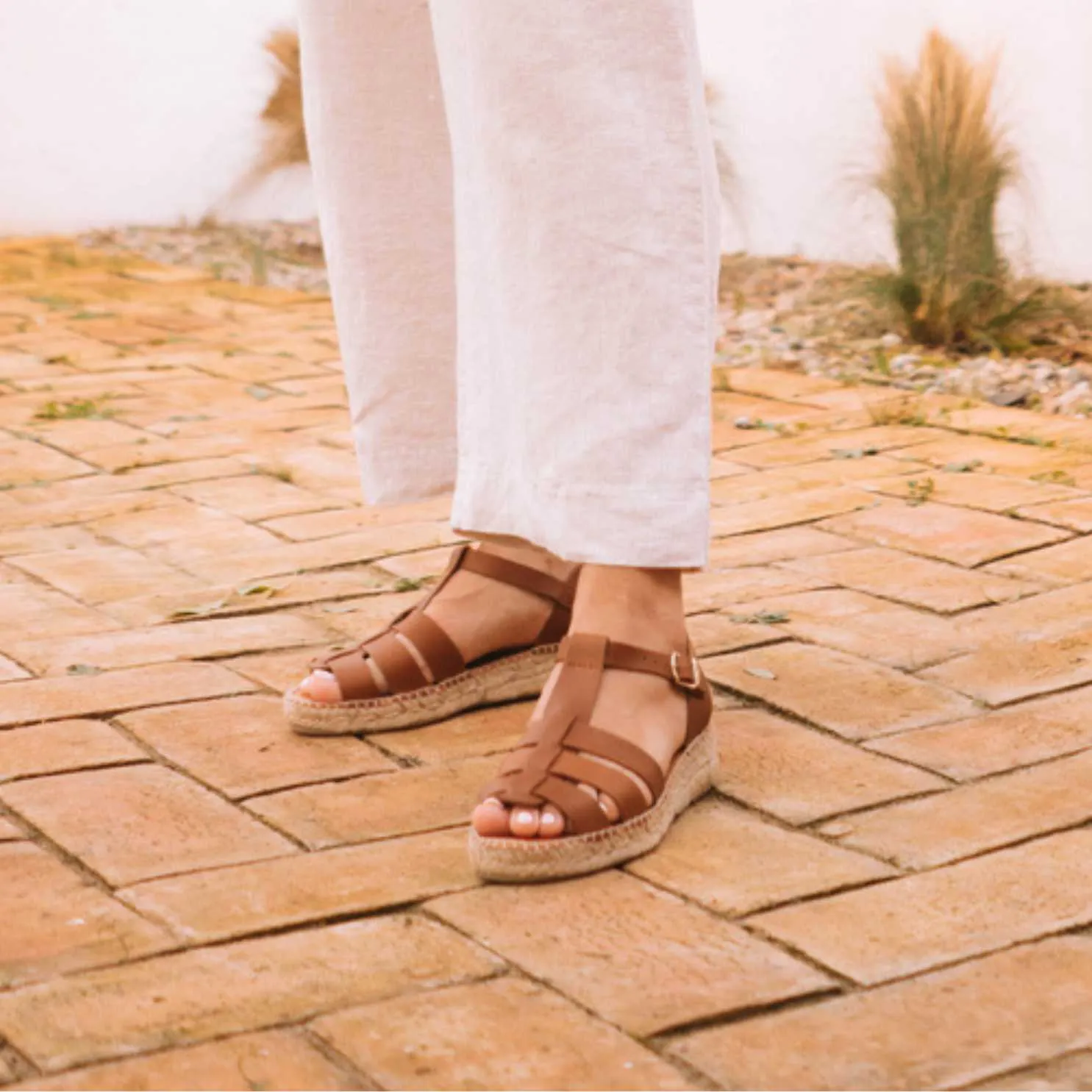 Plain Leather Wedge Espadrille for Women - Emma
