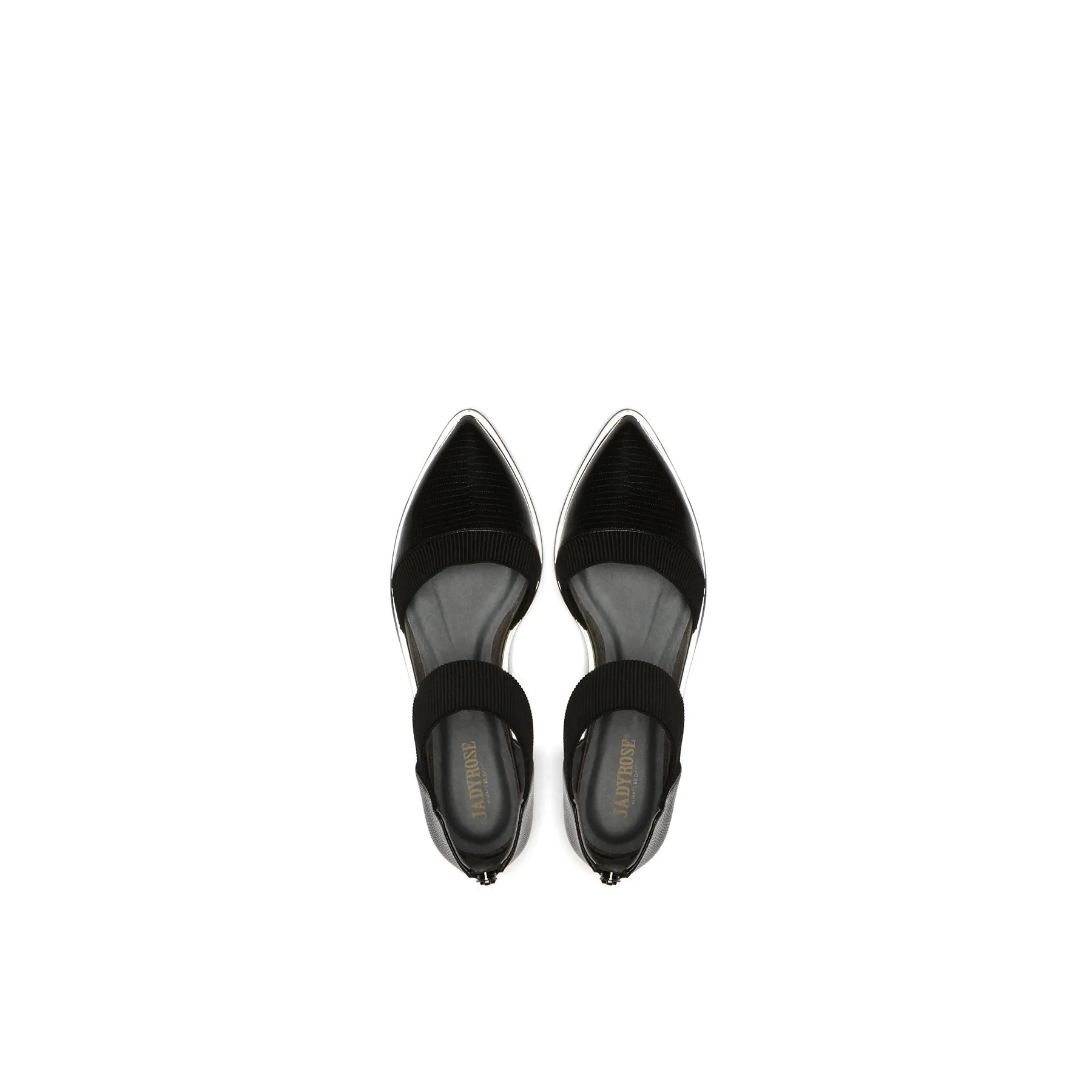 Pointed Leather Ankle-Strap Flat - Black