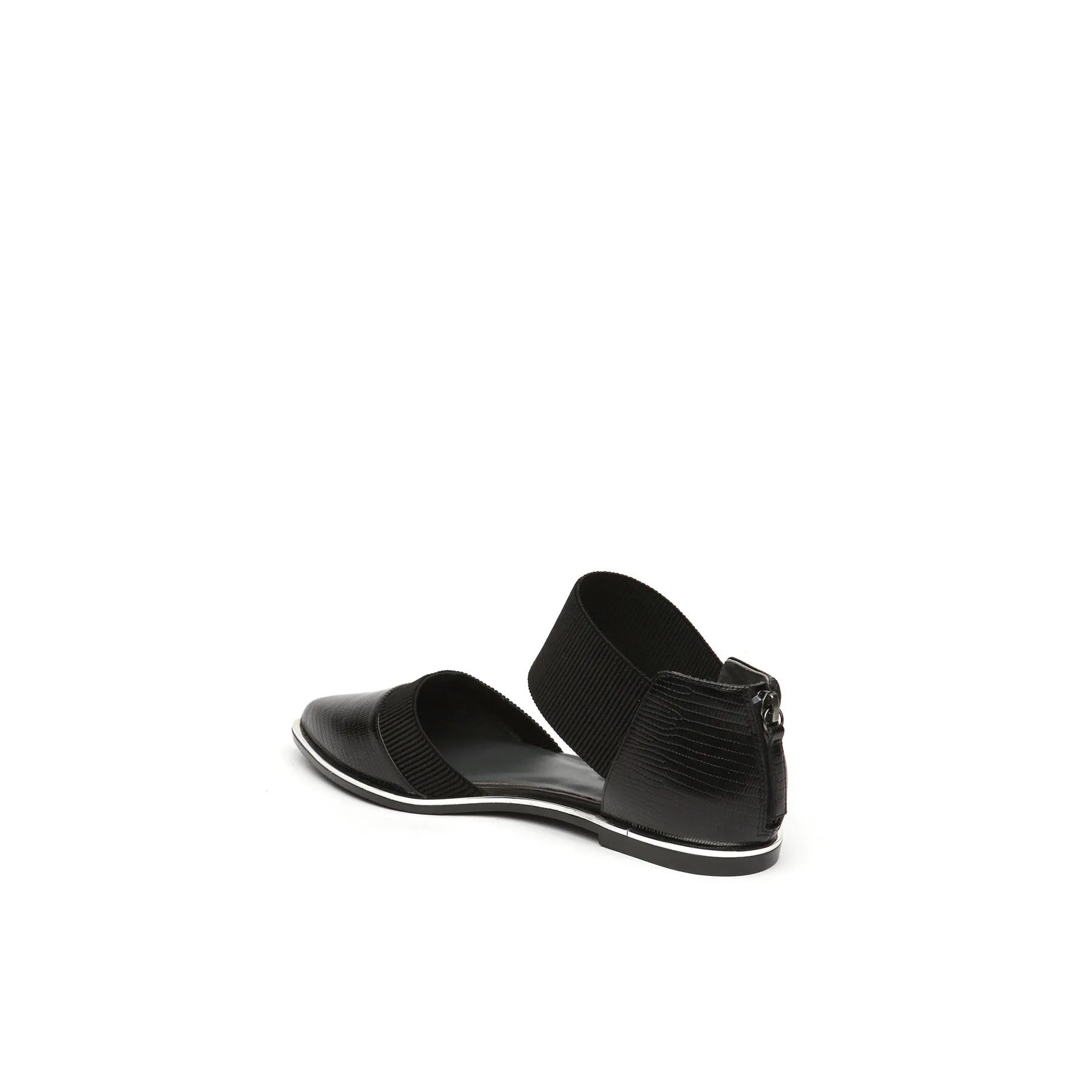Pointed Leather Ankle-Strap Flat - Black