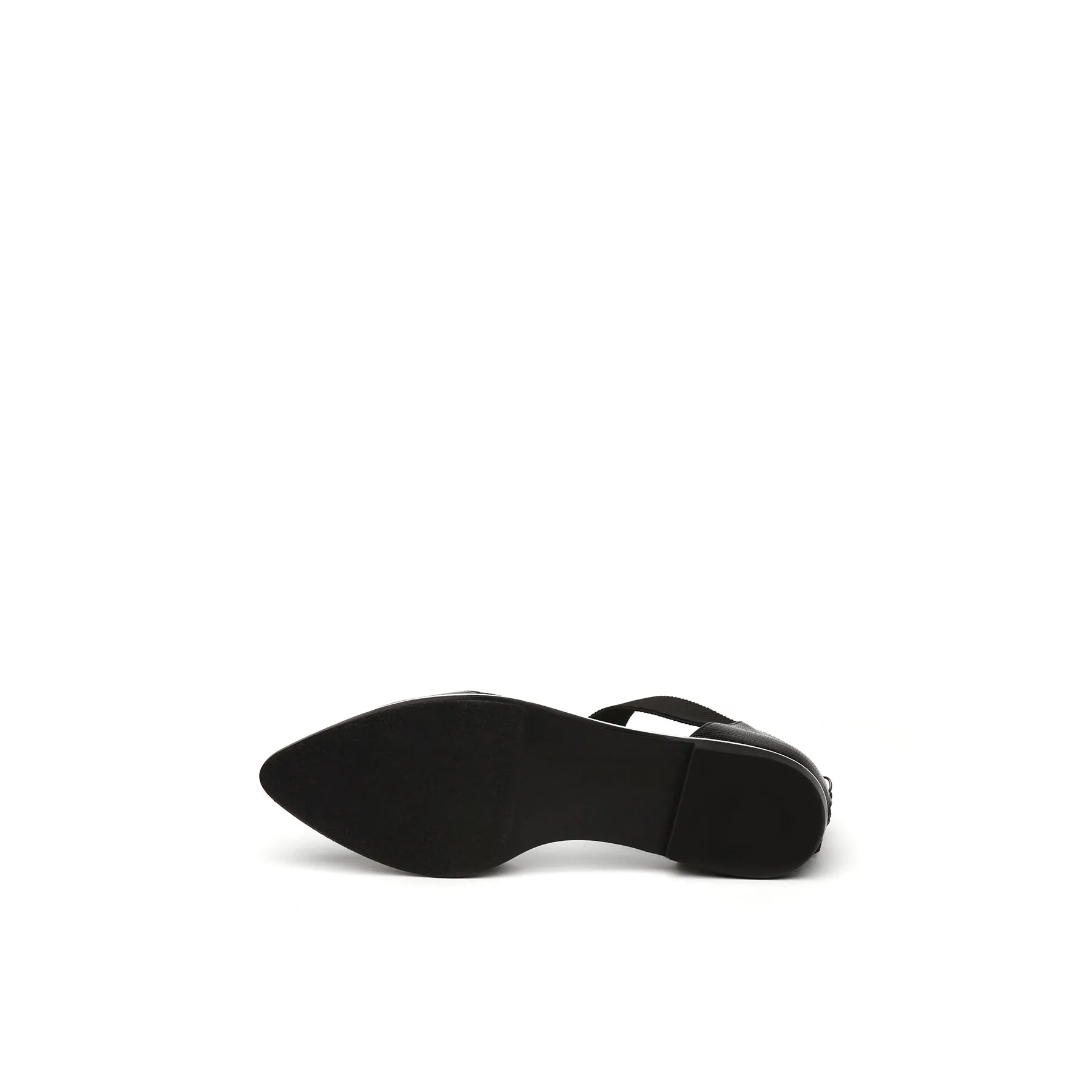 Pointed Leather Ankle-Strap Flat - Black