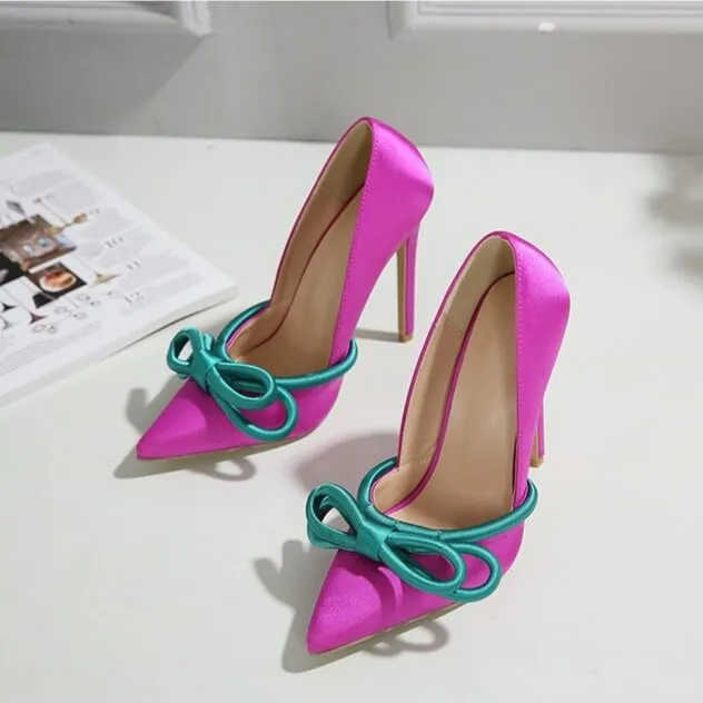 Purple Bow Pointed Pumps