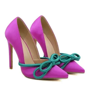 Purple Bow Pointed Pumps