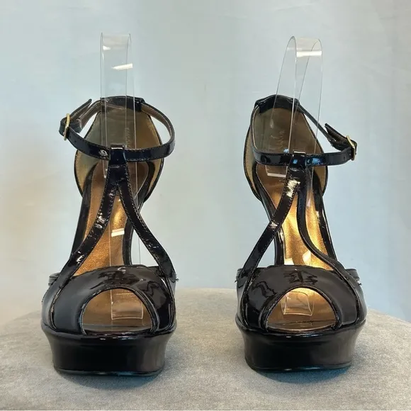 Qupid patent strappy platform high heel pumps dark eggplant mahogany burgundy 9