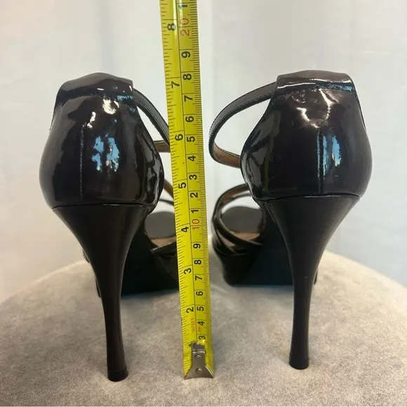 Qupid patent strappy platform high heel pumps dark eggplant mahogany burgundy 9