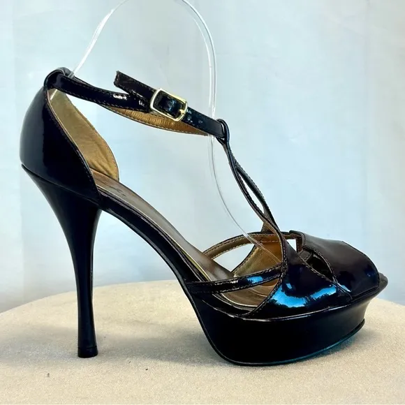 Qupid patent strappy platform high heel pumps dark eggplant mahogany burgundy 9