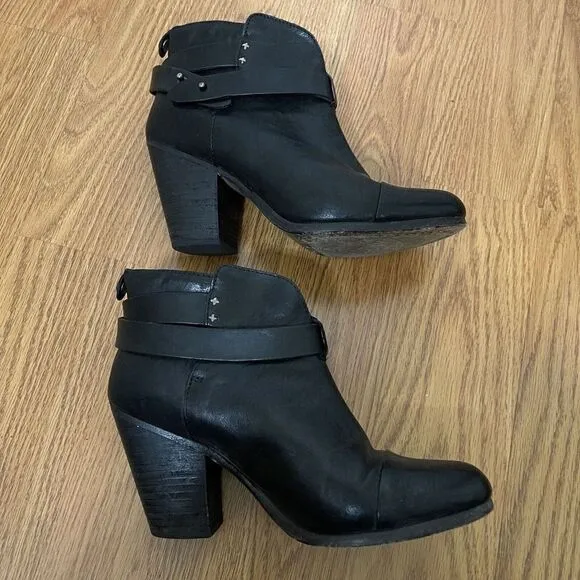 Rag &amp; Bone black leather heeled ankle booties with strap size EU 38 US 8