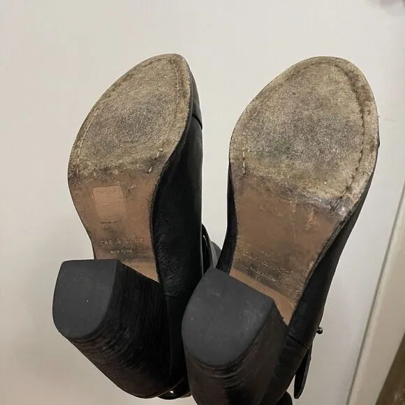 Rag &amp; Bone black leather heeled ankle booties with strap size EU 38 US 8