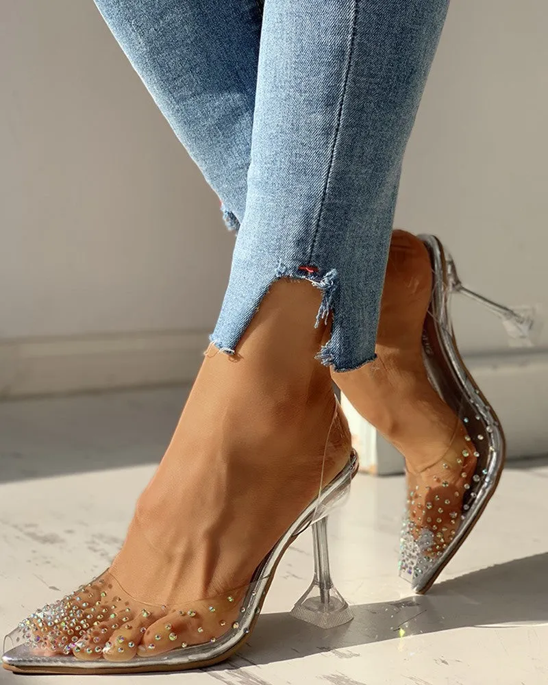 Rhinestone Pointed Toe Transparent Heels