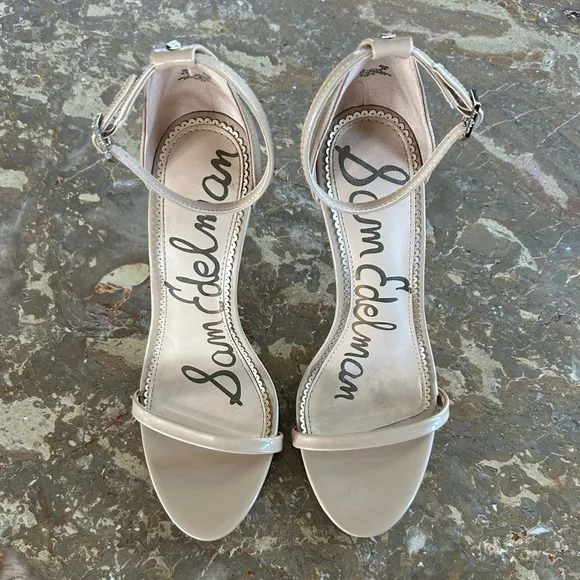 Sam Edelman | Women’s nude/tan patent ankle strap single bridge strap, size 8.5