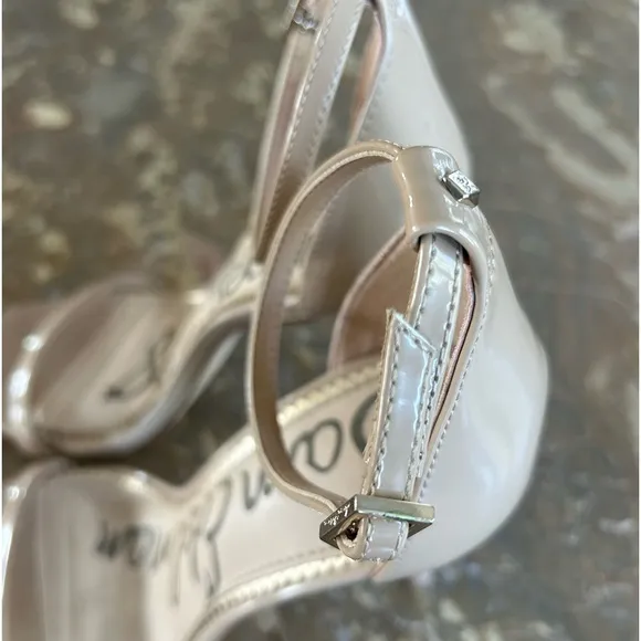Sam Edelman | Women’s nude/tan patent ankle strap single bridge strap, size 8.5