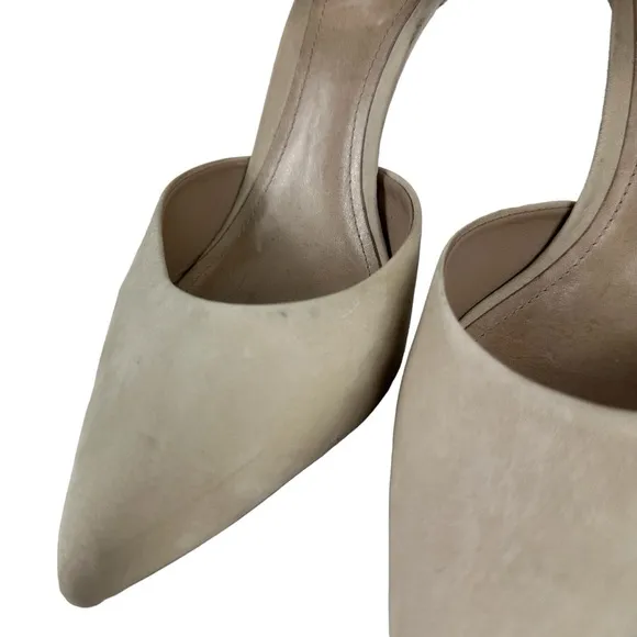 Schutz Katiusia Cream Suede Pointed Toe Metal Ankle Strap Pumps Size 9.5