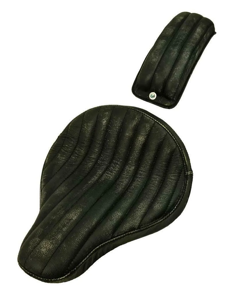 Seat P-Pad Chopper Harley Softail Bobber 13x15" Blk Dist Bates Style Tuck Roll