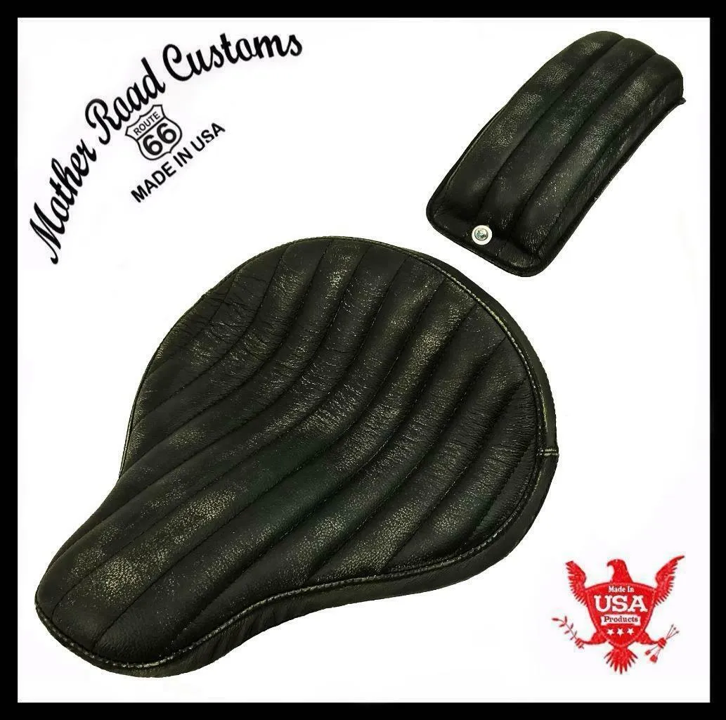 Seat P-Pad Chopper Harley Softail Bobber 13x15" Blk Dist Bates Style Tuck Roll