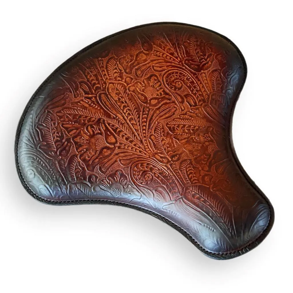 Spring Seat Chopper Bobber Harley Sportster 15x14 Tractor Brown Tooled Leather