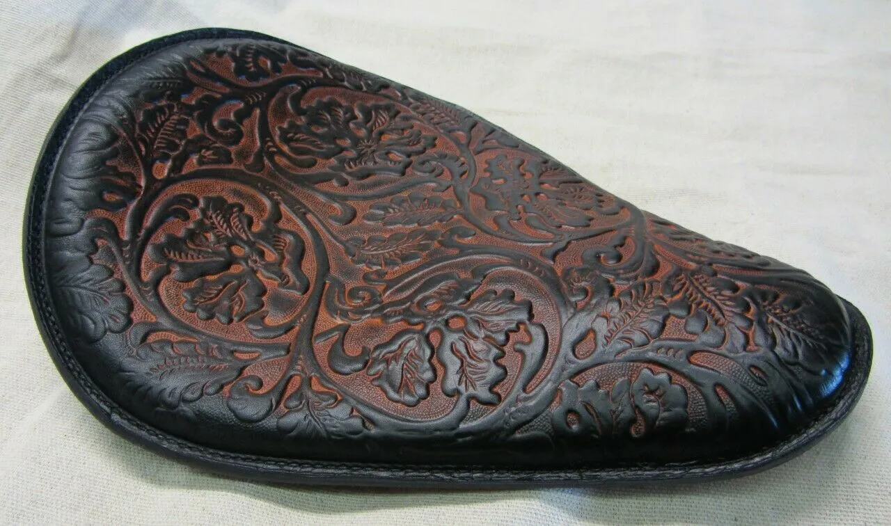 Spring Seat Chopper Bobber Harley Sportster Honda 10x13 Ant Brown Oak Leaf Leather