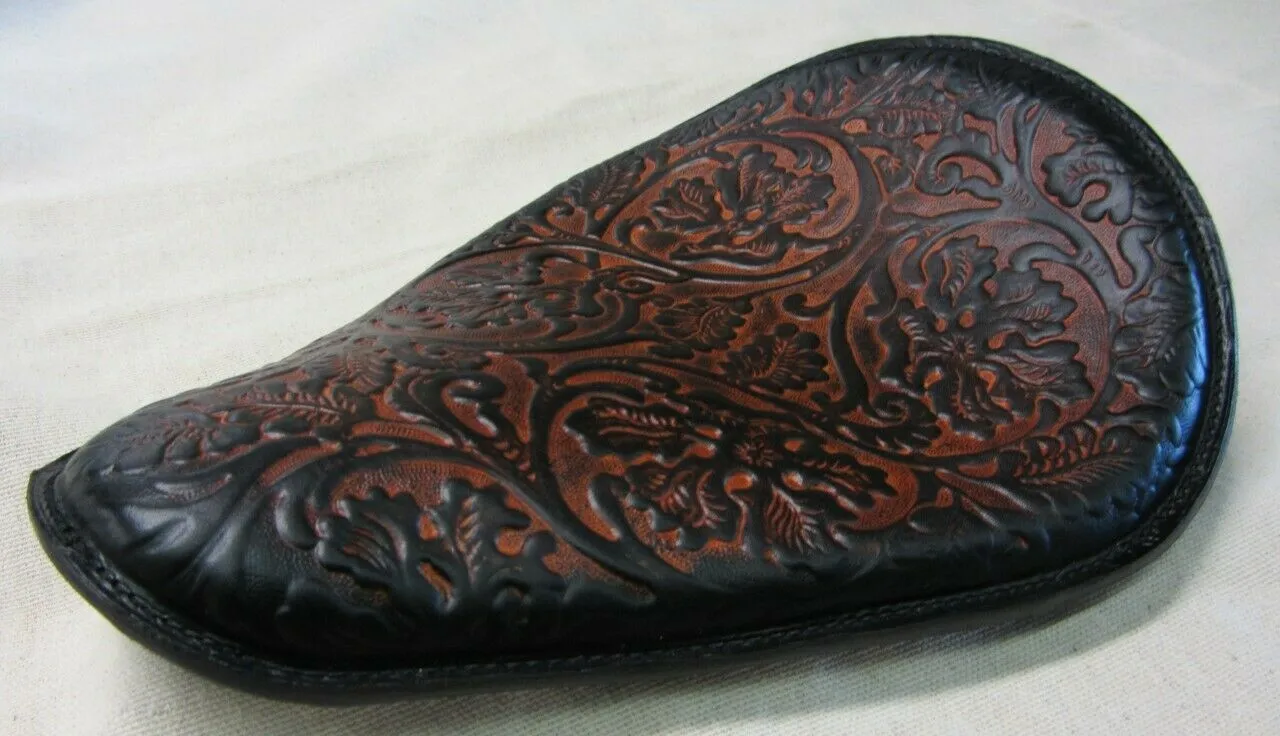 Spring Seat Chopper Bobber Harley Sportster Honda 10x13 Ant Brown Oak Leaf Leather