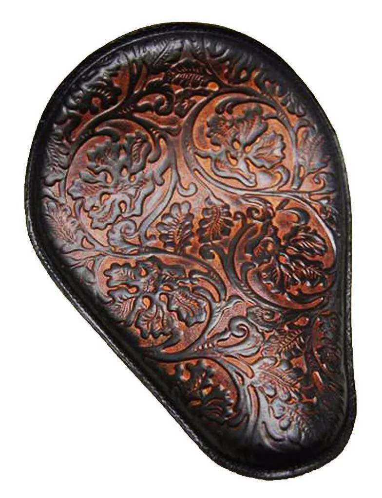 Spring Seat Chopper Bobber Harley Sportster Honda 10x13 Ant Brown Oak Leaf Leather