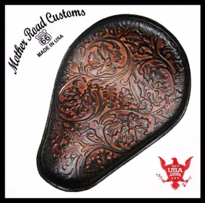 Spring Seat Chopper Bobber Harley Sportster Honda 10x13 Ant Brown Oak Leaf Leather