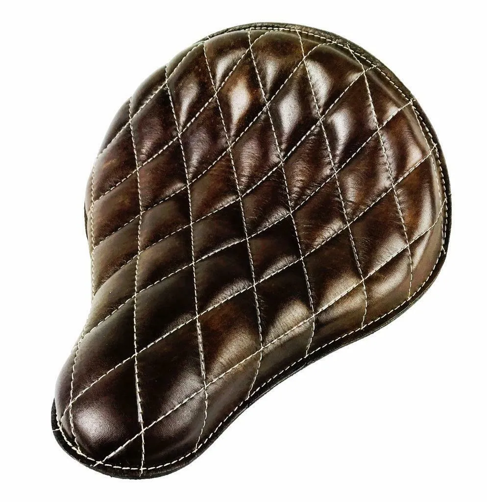 Spring Seat Chopper Sporster Dyna Harley Bobber Brn Diamond Stitched 12x13"  fxr