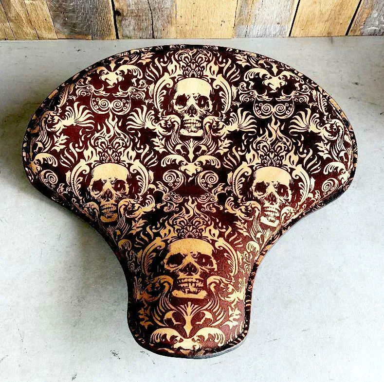 Spring Seat Chopper Sportster Harley 15x14 Scroll Skull Engraved Tooled Leather