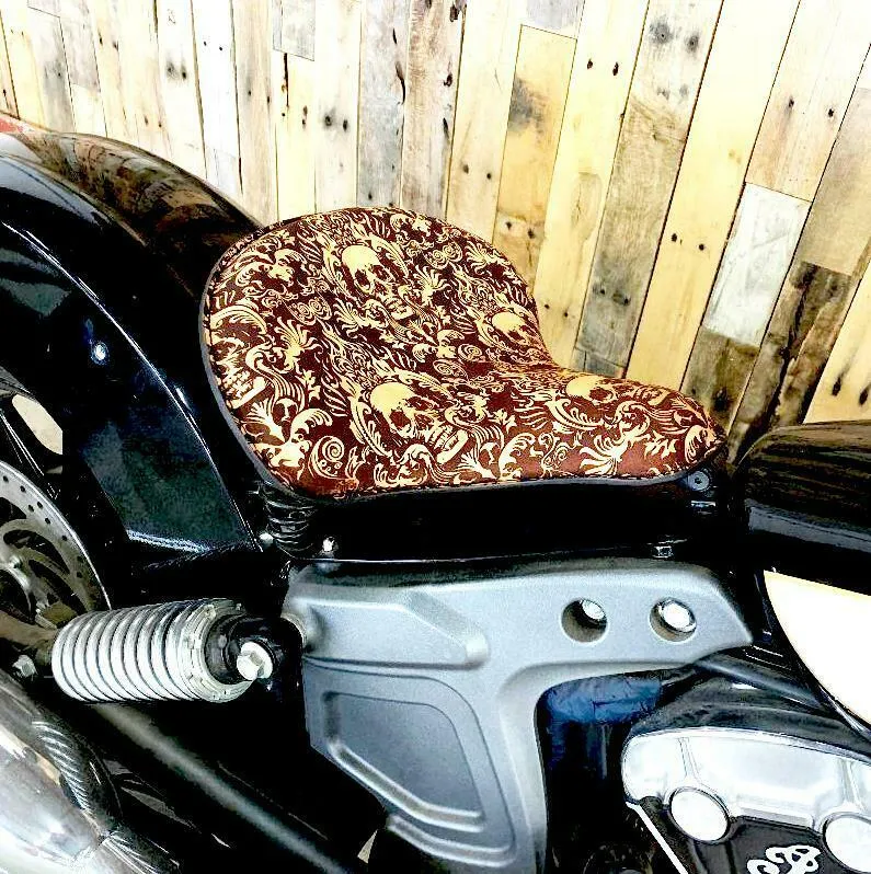 Spring Seat Chopper Sportster Harley 15x14 Scroll Skull Engraved Tooled Leather