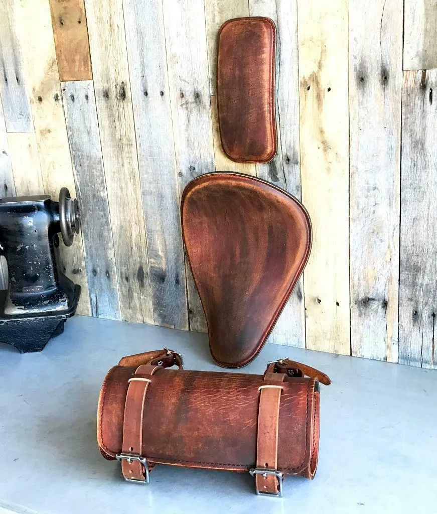 Spring Seat P-Pad Tool Roll Harley Chopper Bobber 11x14 201 Brown Dist Leather