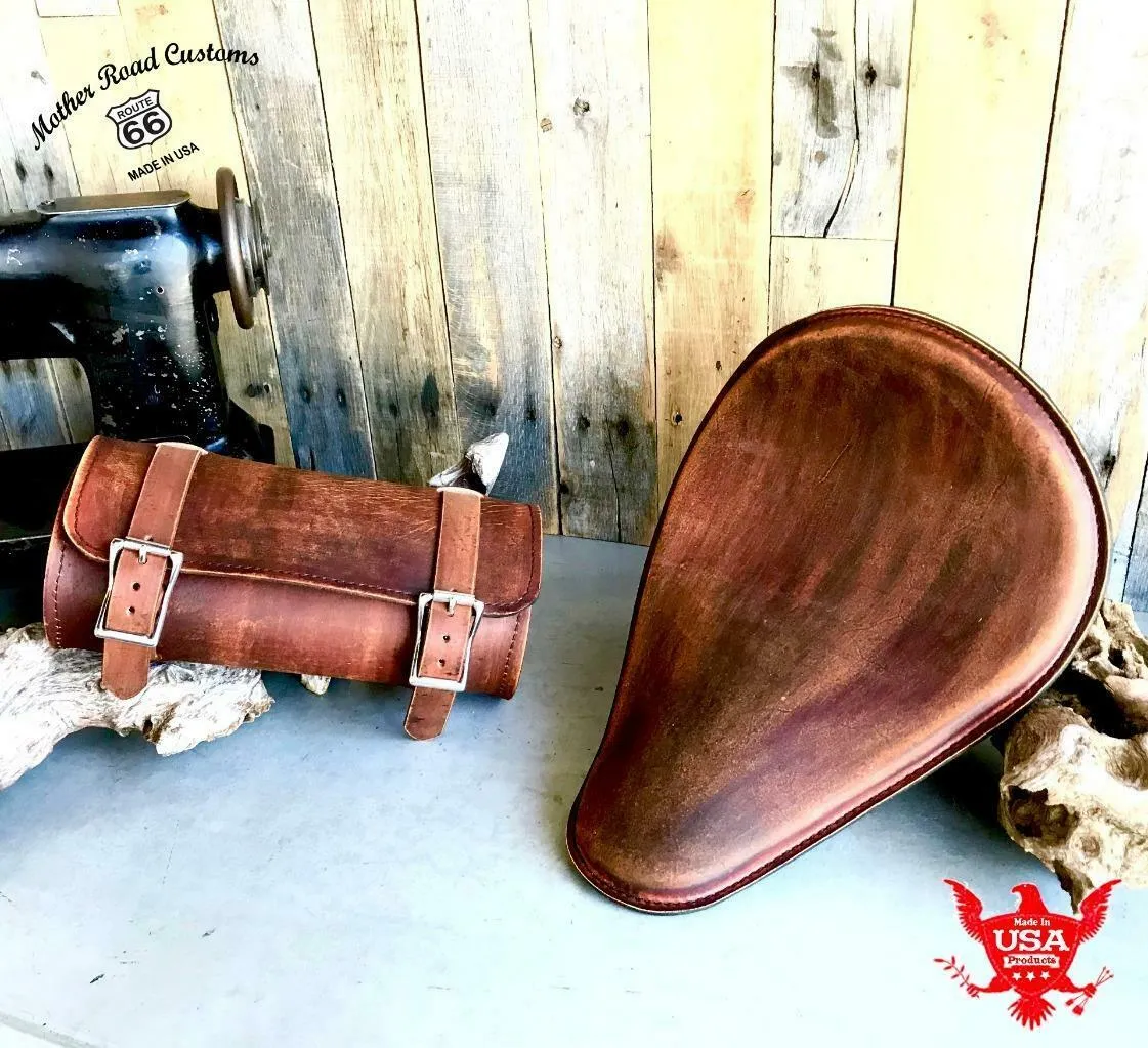 Spring Seat P-Pad Tool Roll Harley Chopper Bobber 11x14 201 Brown Dist Leather