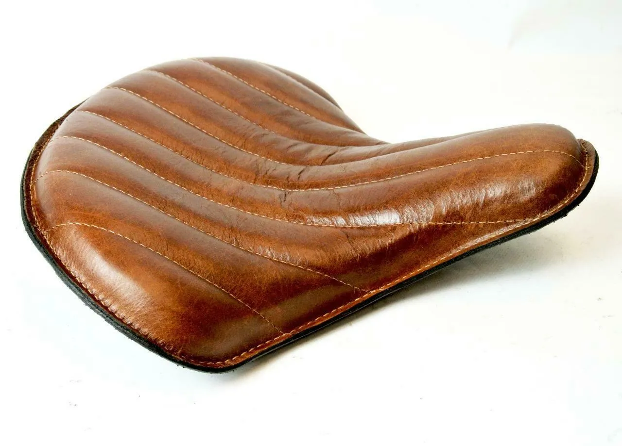 Spring Solo Tractor Seat Chopper Scout Bobber Harley 15x14 Tan Tuck Roll Leather