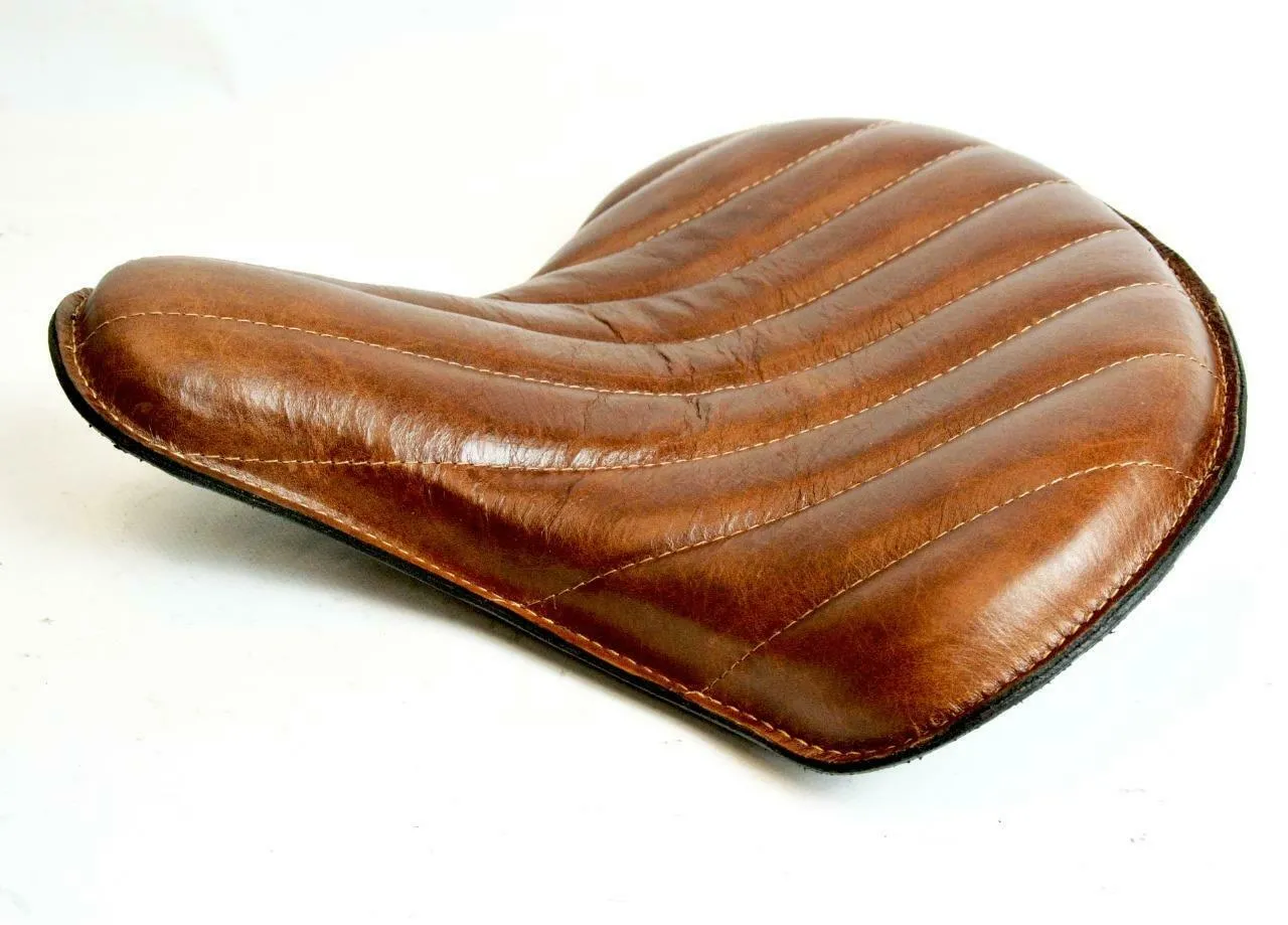 Spring Solo Tractor Seat Chopper Scout Bobber Harley 15x14 Tan Tuck Roll Leather