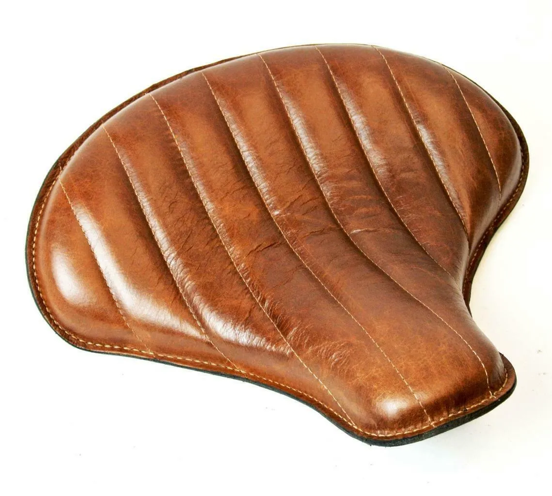 Spring Solo Tractor Seat Chopper Scout Bobber Harley 15x14 Tan Tuck Roll Leather
