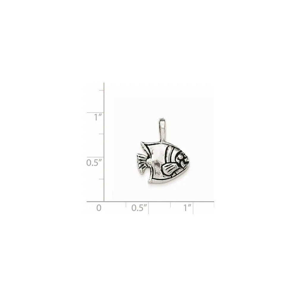 Sterling Silver Antiqued & Textured Mini Fish Chain Slide Pendant
