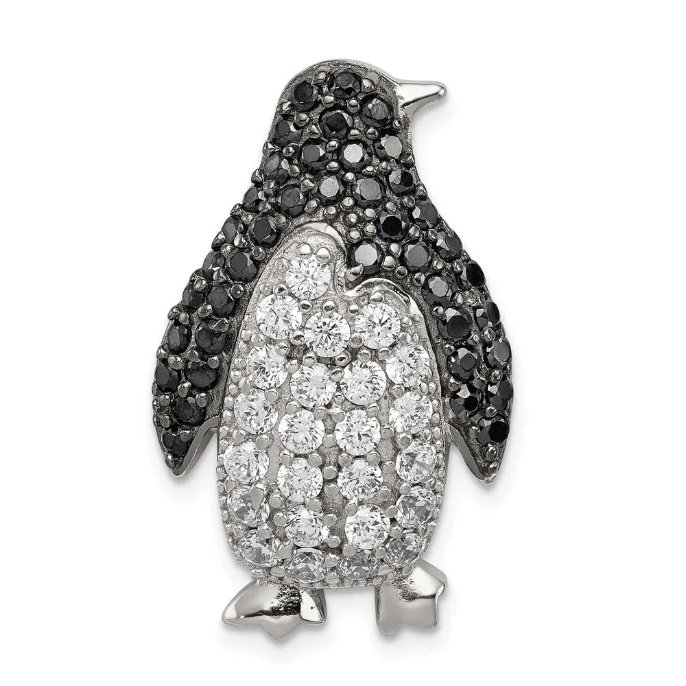Sterling Silver Black & White CZ Penguin Chain Slide