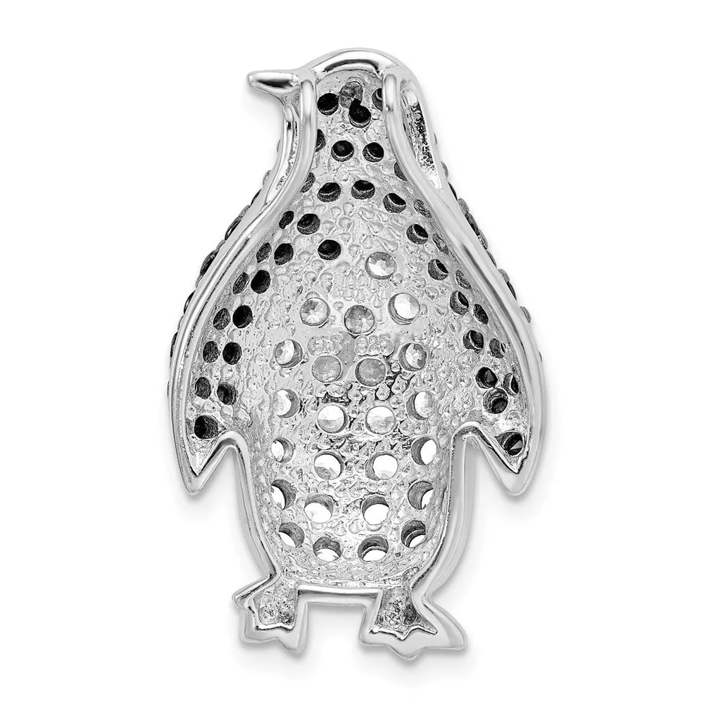 Sterling Silver Black & White CZ Penguin Chain Slide