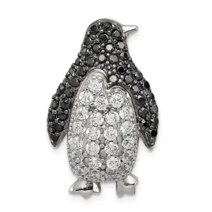 Sterling Silver Black & White CZ Penguin Chain Slide